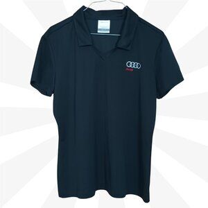 Nike Black Collared Short Sleeve Polo Size L Golf Dri-Fit Nike Audi Logo Women
